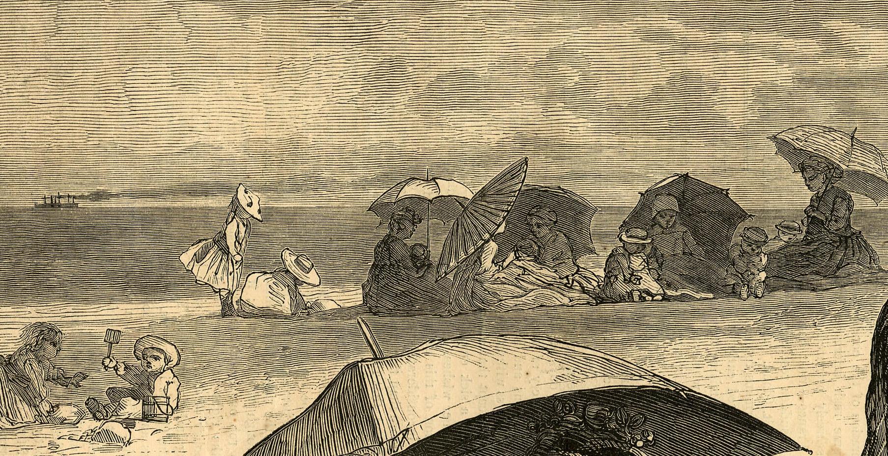 Sur la plage de Long Branch - L'heure des enfants
Gravure sur bois, 1874
Publié dans 