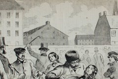 Stampa xilografica del 19° secolo, scena di città urbana vittoriana e americana