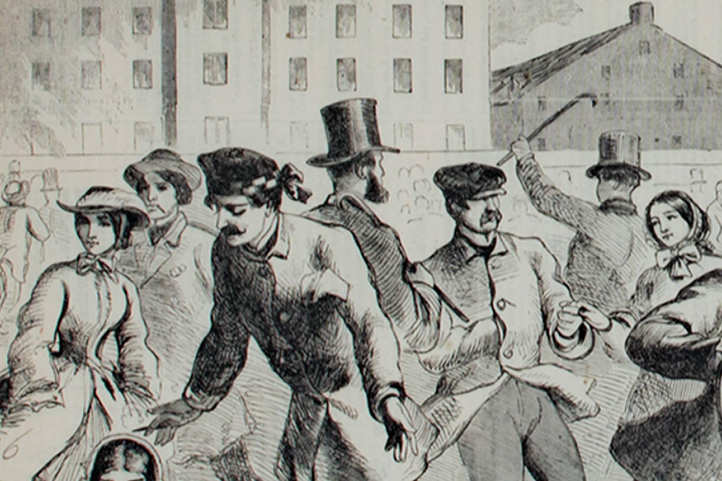 19th century woodcut print figurative Victorian American urban city scene (Realismus), Print, von Winslow Homer