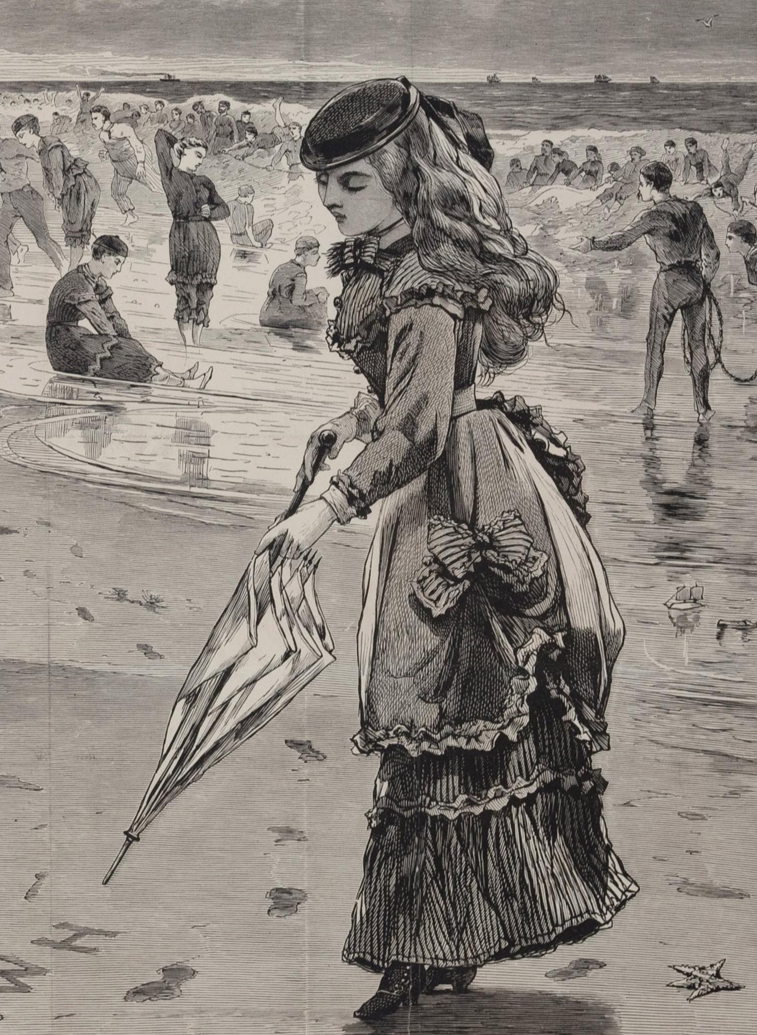 The Beach at Long Branch - Gray Figurative Print by Winslow Homer