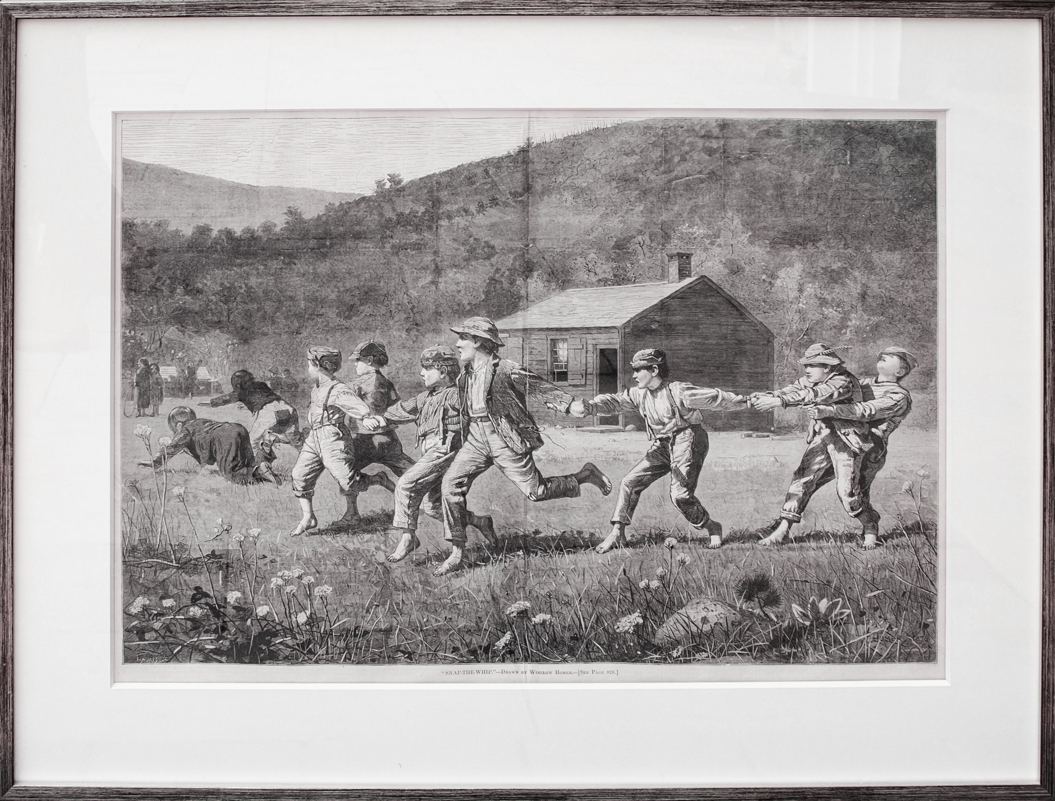 Winslow Homer "Snap The Whip" ilustración de Harper's, grabada por Lagarde
