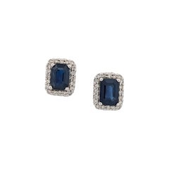 Pendientes Winslow Zafiro  Oro blanco de 10 quilates con zafiros talla esmeralda de 1,10 quilates