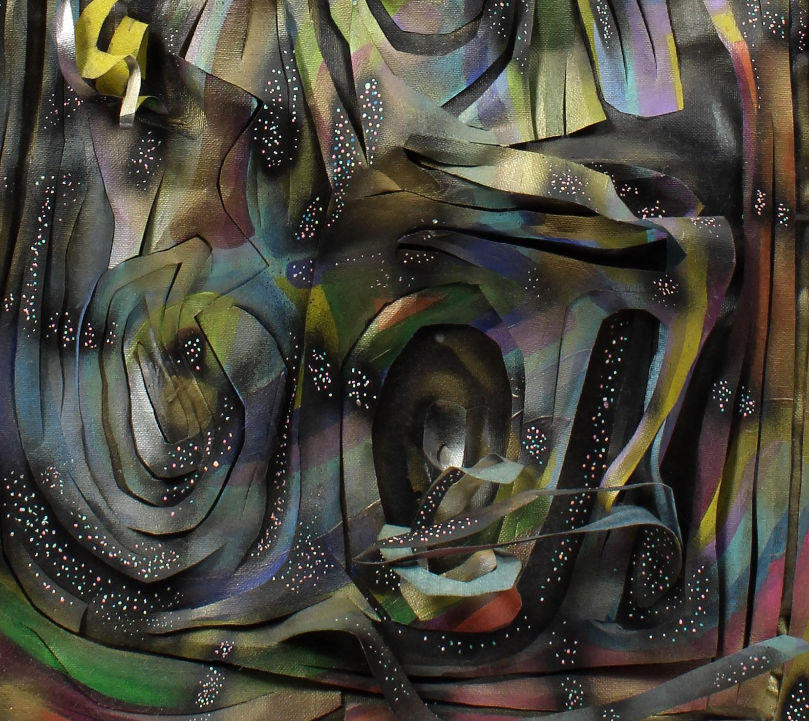 Peinture sculpturale sur toile encadrée, peinture à l'aérosol, artiste américain contemporain émergent - Contemporain Mixed Media Art par Winslow Tee