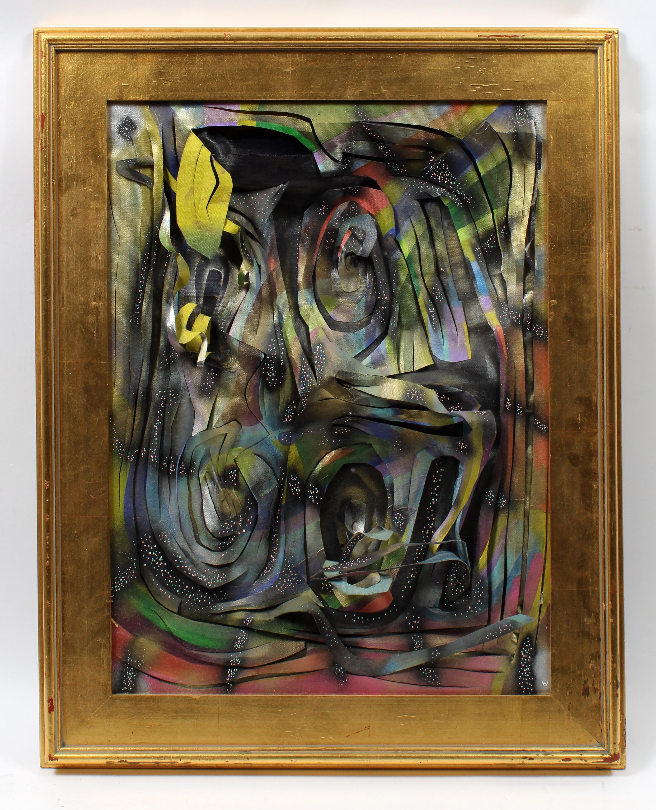 Artista contemporáneo emergente estadounidense Lienzo escultórico enmarcado Pintura en aerosol - Mixed Media Art de Winslow Tee