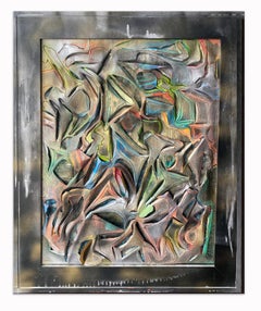 Contemporary conceptual sculptural canvas Oil painting Silver Bright Color Spray