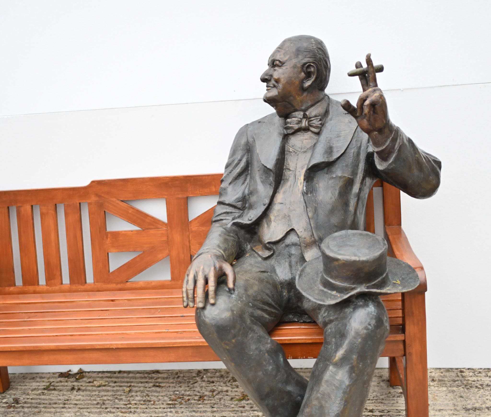 We'll fight them on the benches!
You are viewing a wonderful bronze casting of Sir Winston Churchill sitting on a garden bench
The statue itself is a great size at almost five feet tall - 140CM
It's a classic Winston pose with his V for Victory sign