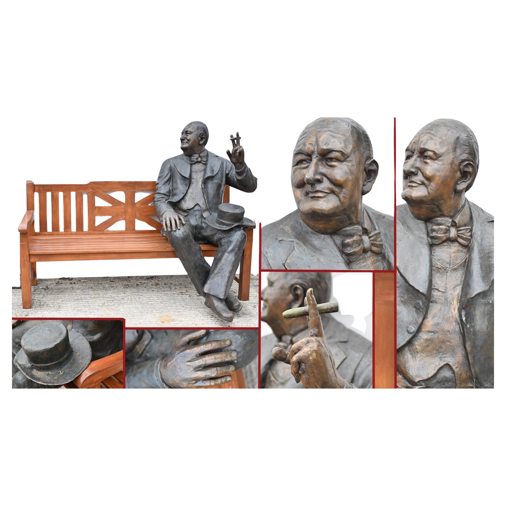 Banc de Winston Churchill avec statue en bronze et siège de jardin britannique PM