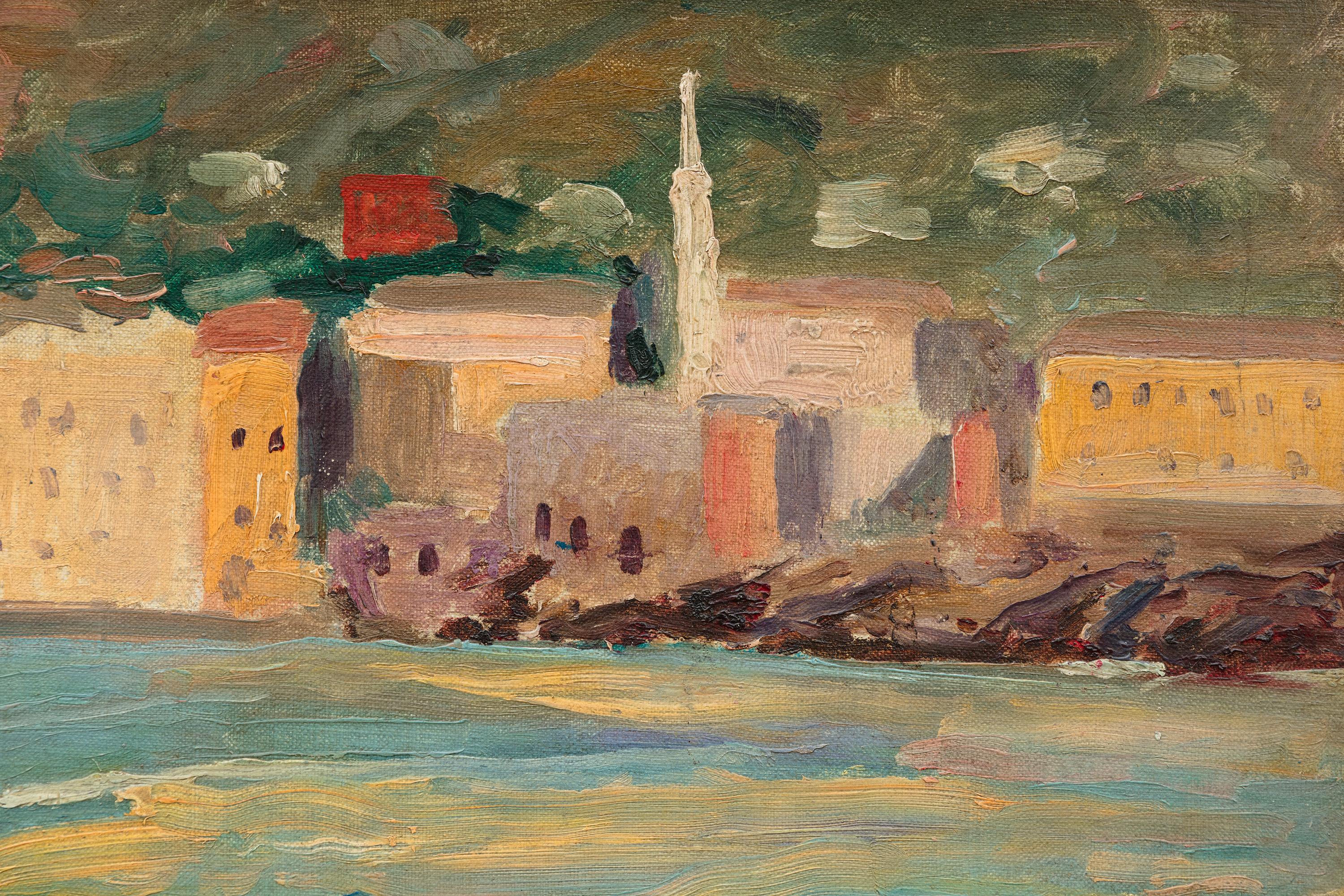 Coastal Town on the Riviera - Impressionist Painting by Winston Churchill