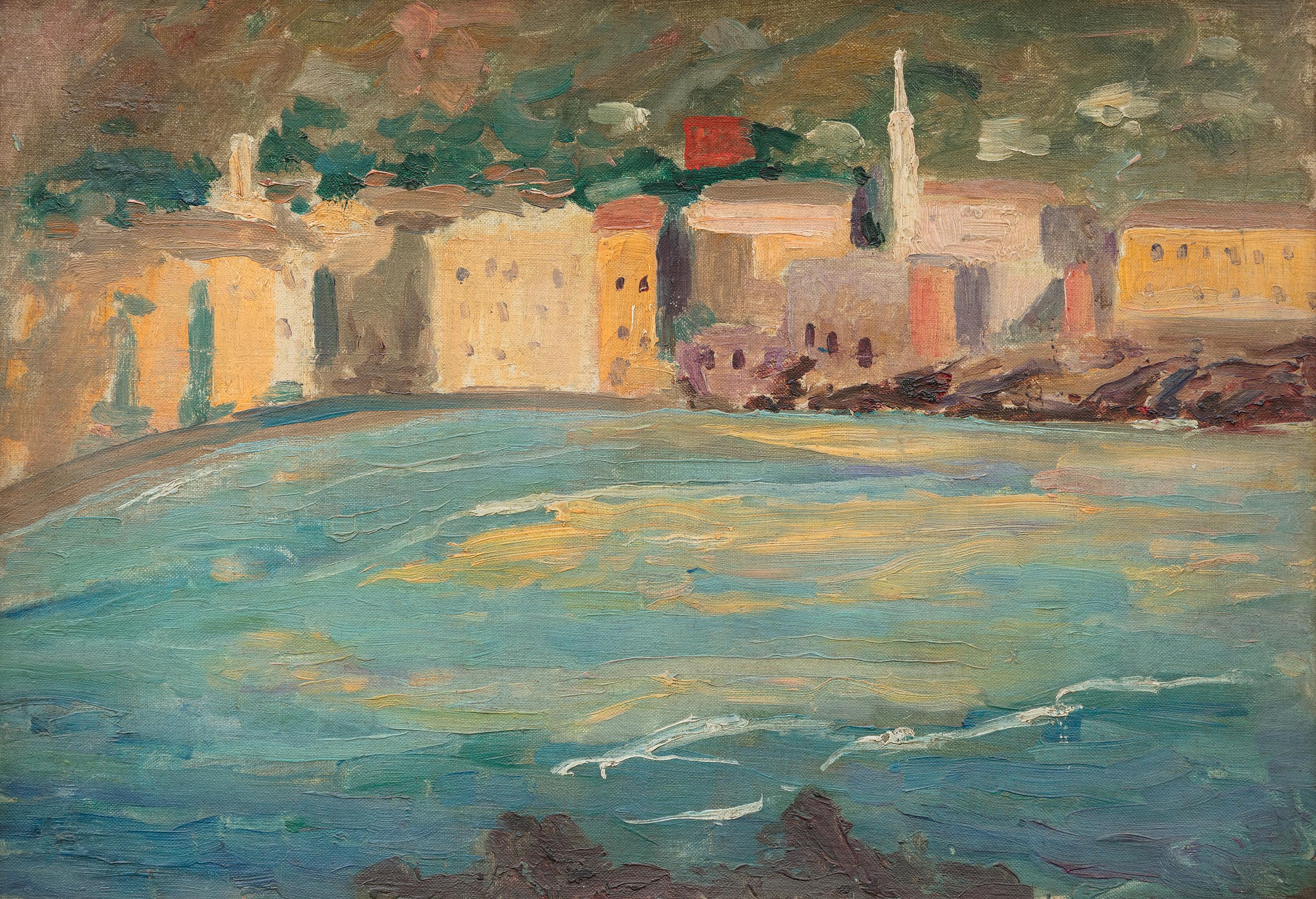 Winston Churchill Landscape Painting - Coastal Town on the Riviera