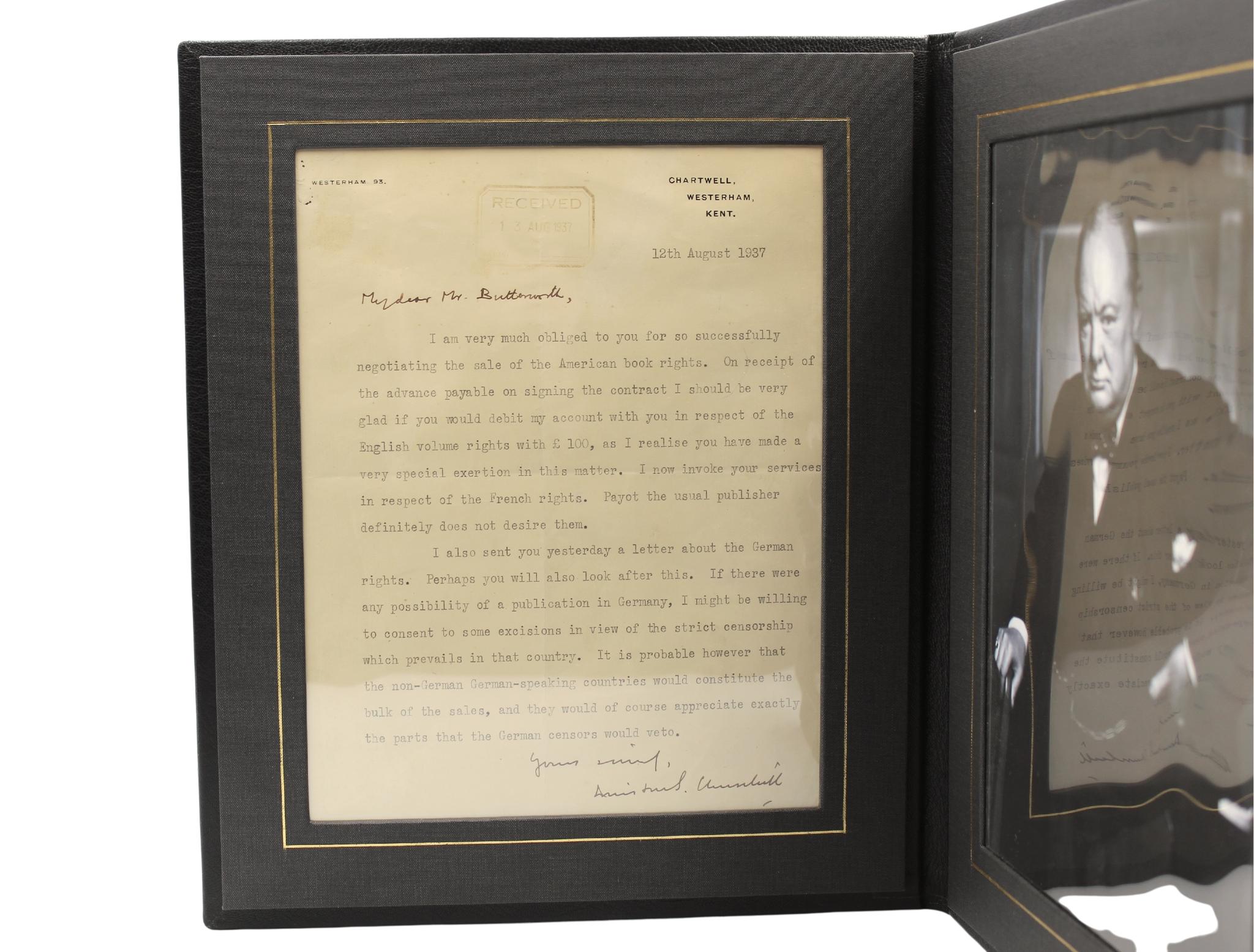 Mid-Century Modern Lettre signée par Winston Churchill auéditeur britannique Thornton Butterworth, 1937 en vente