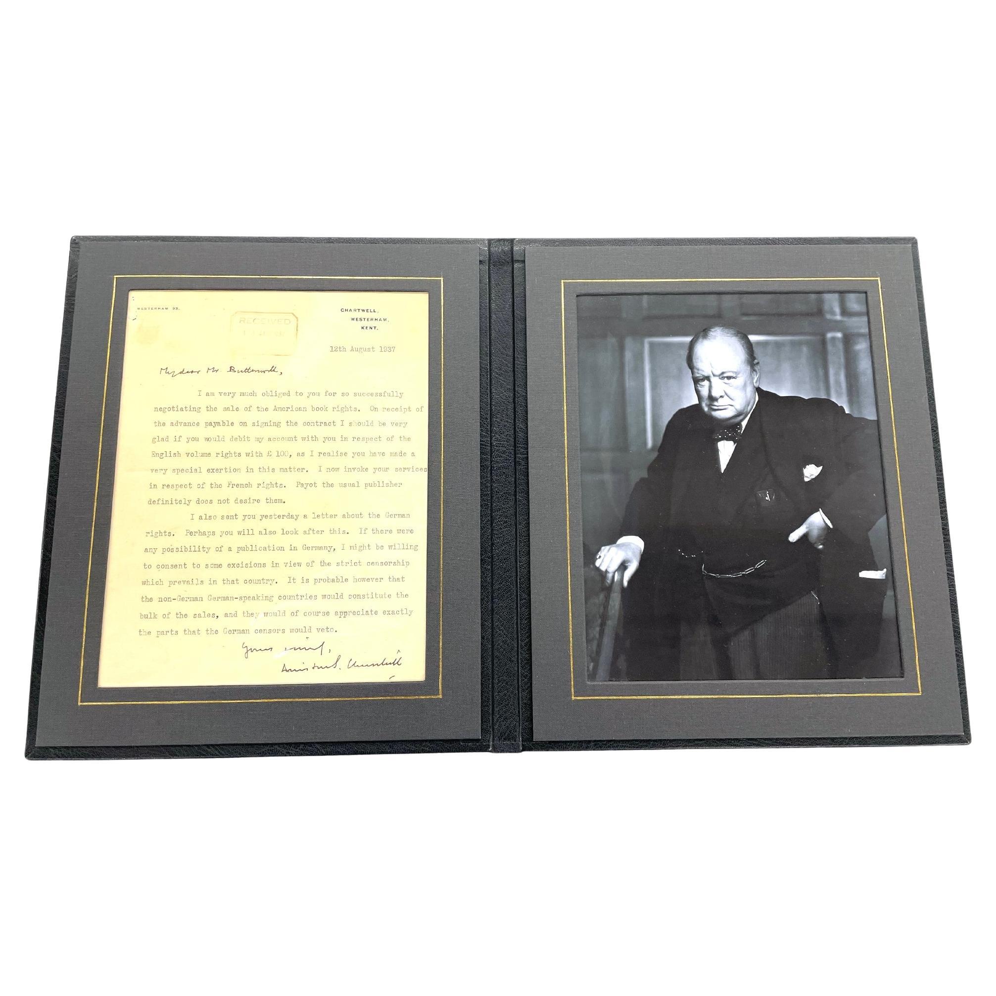 Leather Winston Churchill Signed Letter to British Publisher Thornton Butterworth, 1937 For Sale