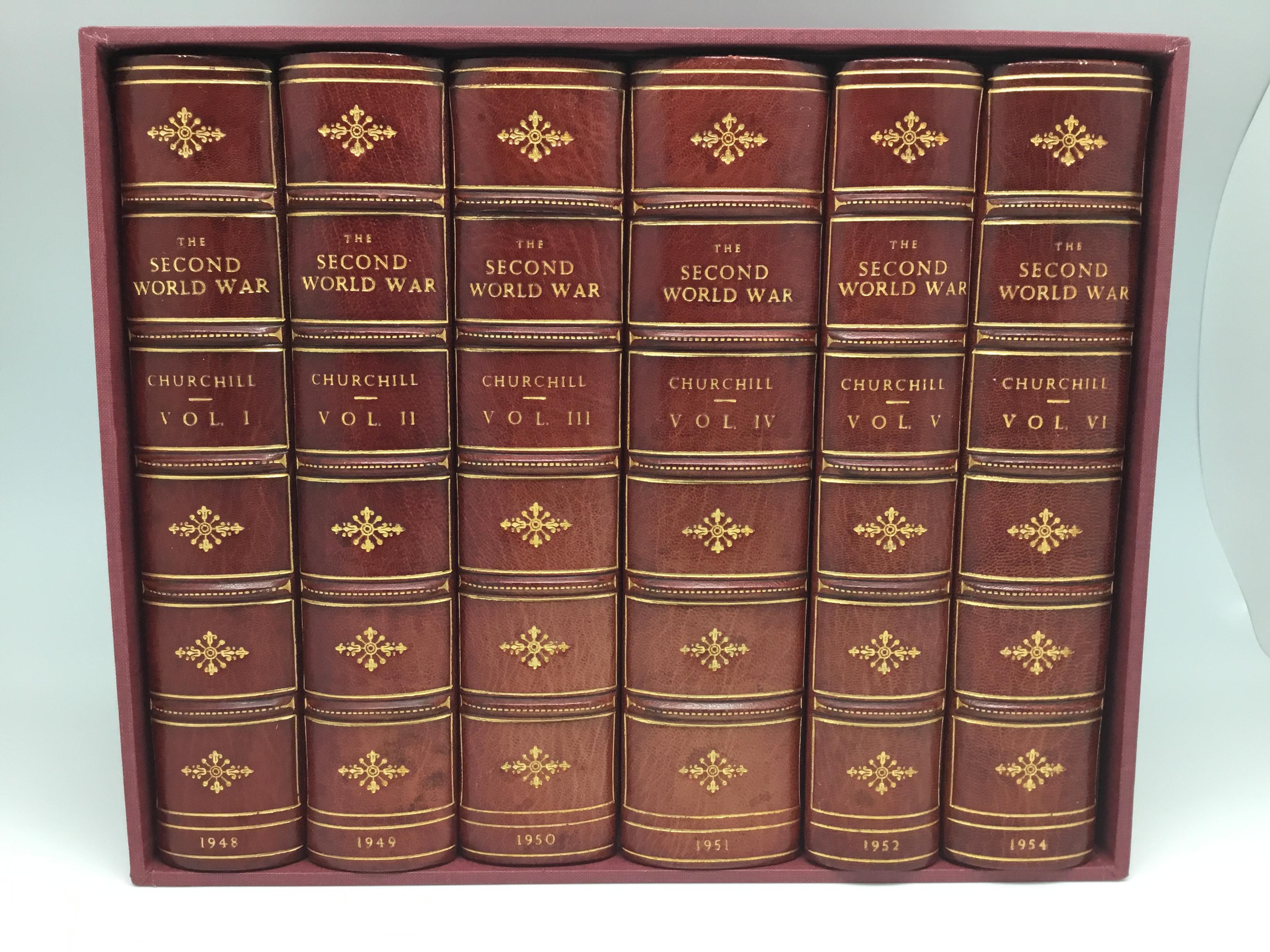 Winston Churchill Signed Set, the Second World War, 6 Volumes in Period Leather In Good Condition In Colorado Springs, CO