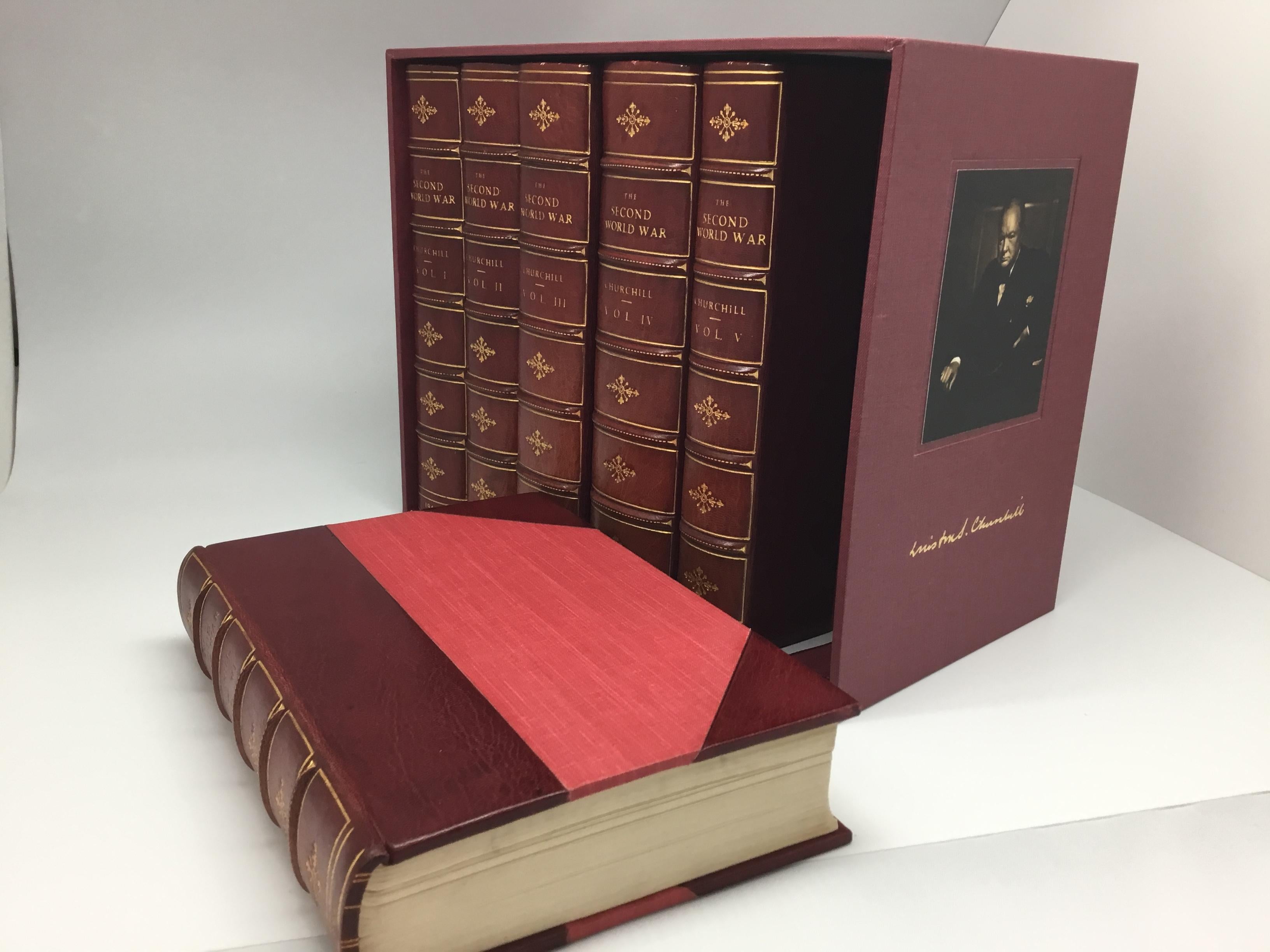 20th Century Winston Churchill Signed Set, the Second World War, 6 Volumes in Period Leather
