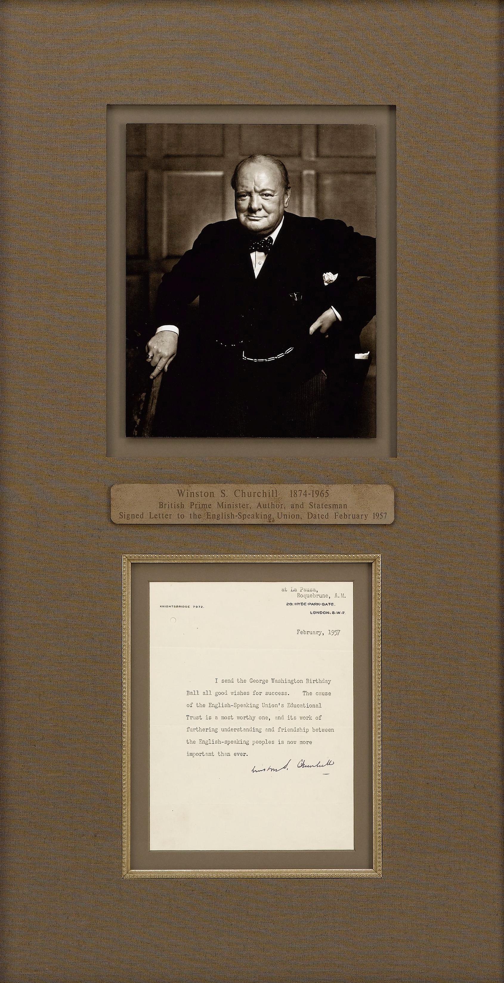 Mid-Century Modern Lettre dactylographiée signée de Winston Churchill, à l'Union de langue anglaise, fév. 1957 en vente