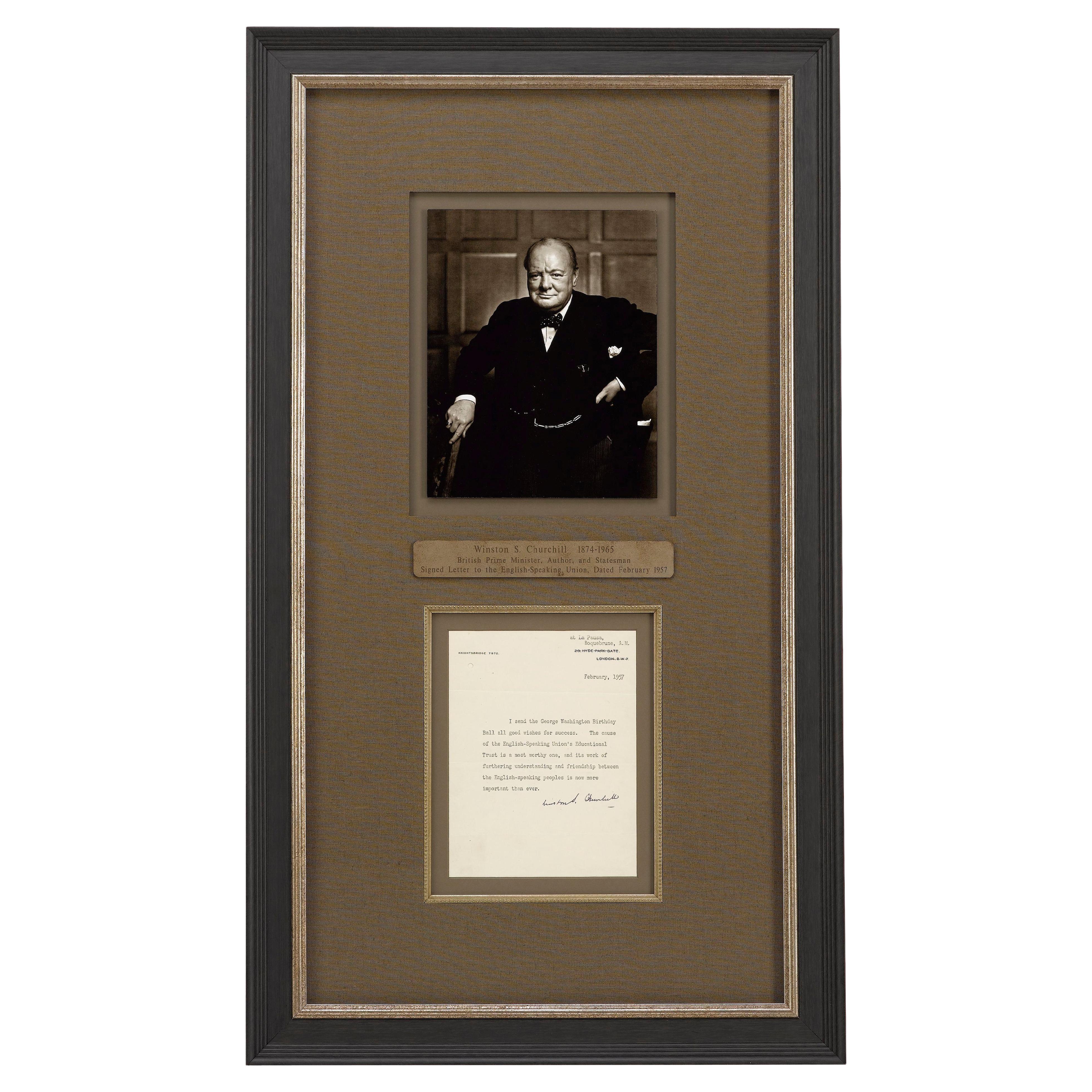Winston Churchill Lettera dattiloscritta firmata, all'Unione di lingua inglese, febbraio 1957