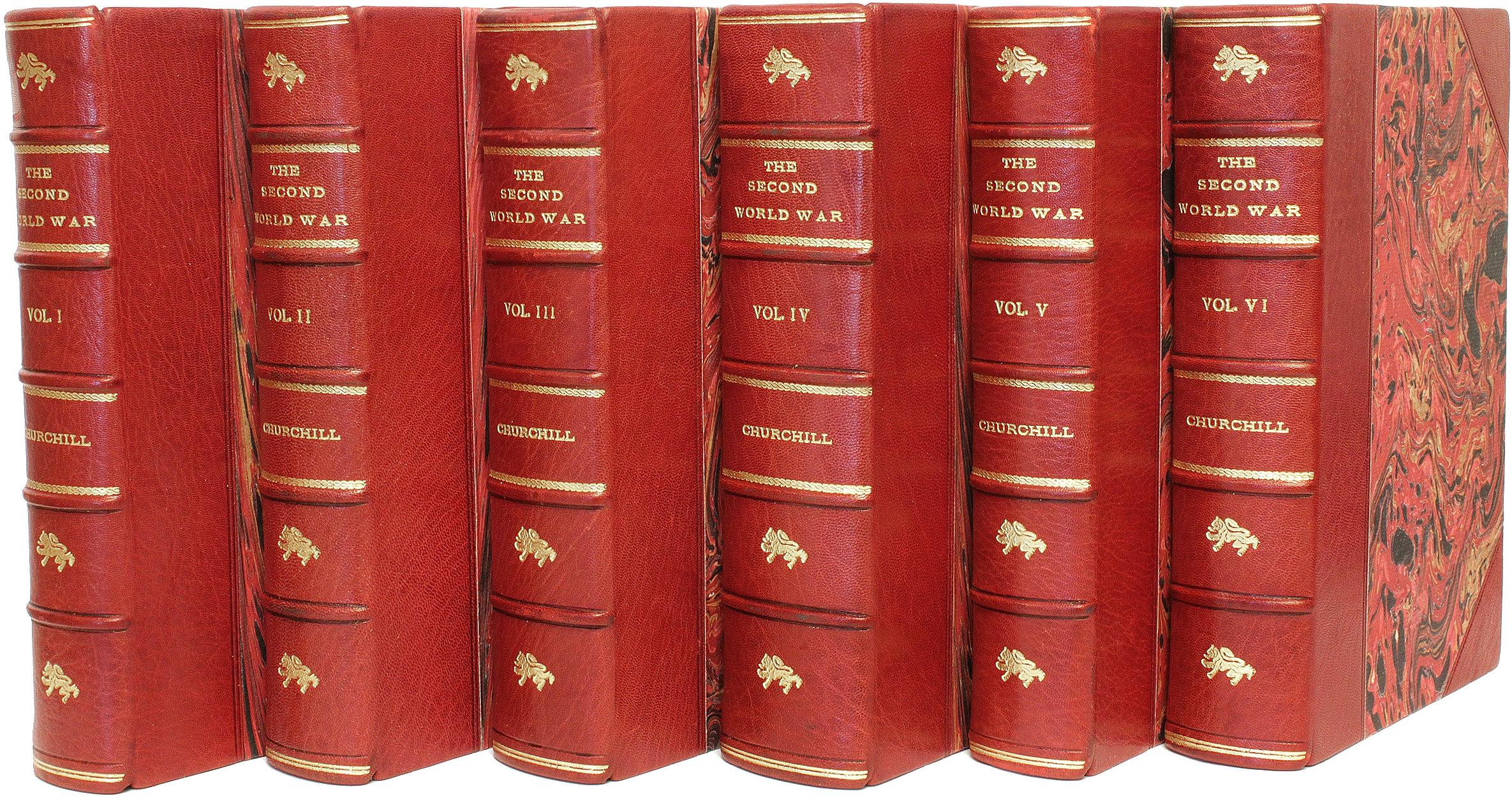 AUTOR: CHURCHILL, Winston S. 

TITEL: Der Zweite Weltkrieg. (Der aufkommende Sturm - Ihre letzte Stunde - Die große Allianz - Das Scharnier des Schicksals - Der Ringschluss - Triumph und Tragödie).

HERAUSGEBER: London: Cassell & Co, Ltd, 1948 -