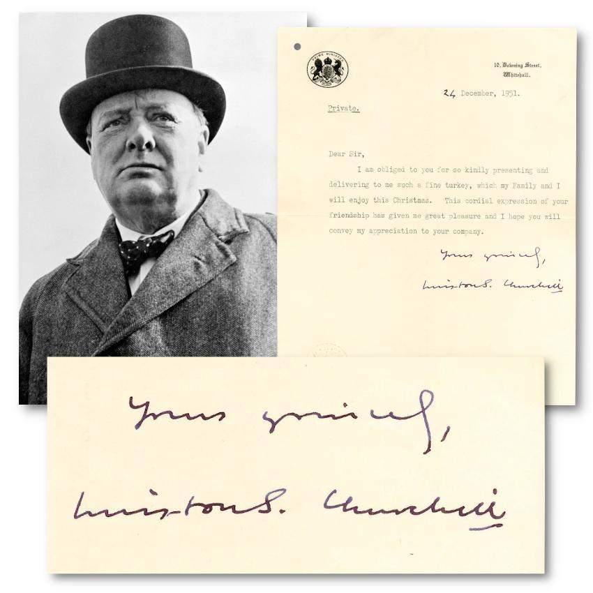 British Winston Churchill Vintage 1951 Signed 'Christmas Turkey' Letter