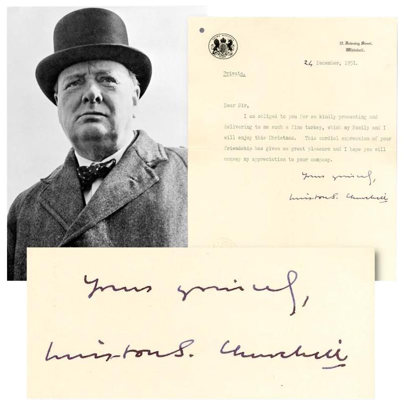 Winston Churchill Vintage 1951 Signed 'Christmas Turkey' Letter