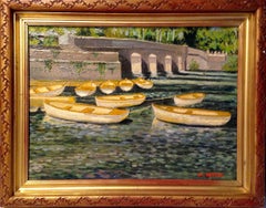 Boats in a Moat, Painting, Oil on Wood Panel
