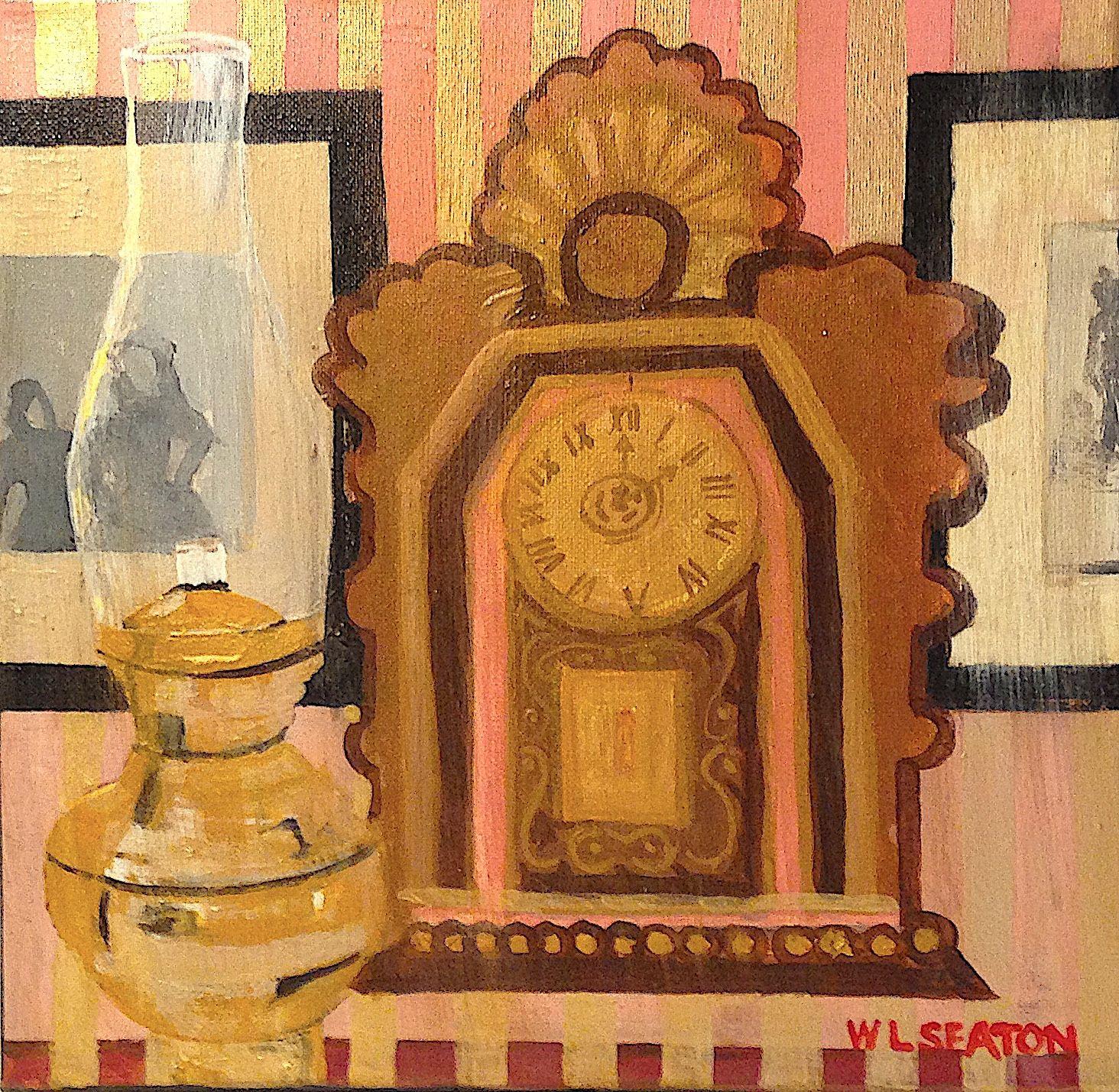 Lampe à l'huile et horloge d'Emily Carr, peinture, acrylique sur toile - Impressionnisme Painting par Winston Seaton
