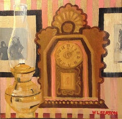 Lampe à l'huile et horloge d'Emily Carr, peinture, acrylique sur toile