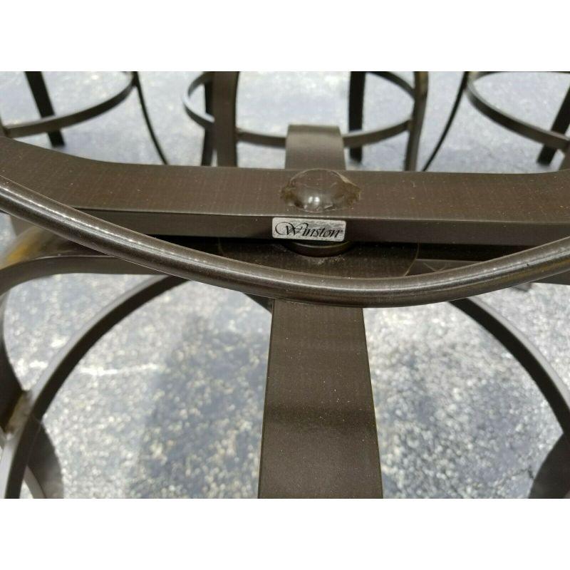 Winston Veneto Brown Outdoor Sling Swivel Bar Stools In Good Condition In Lake Worth, FL