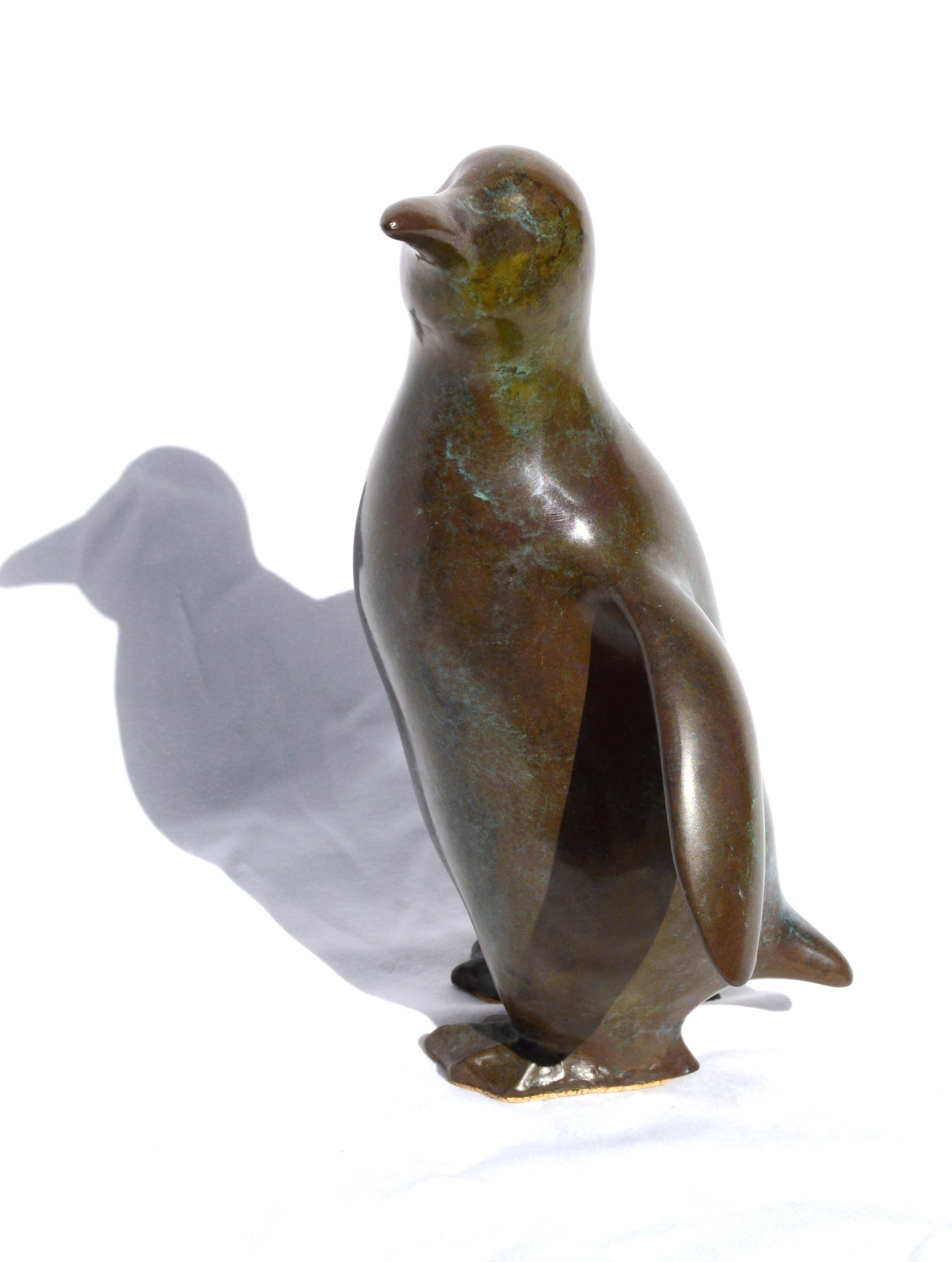 Penguin Sculpture #14 of 50 by Winston Carmean for the Cousteau Foundation Rare - Gold Figurative Sculpture by Winston Walter Carmean