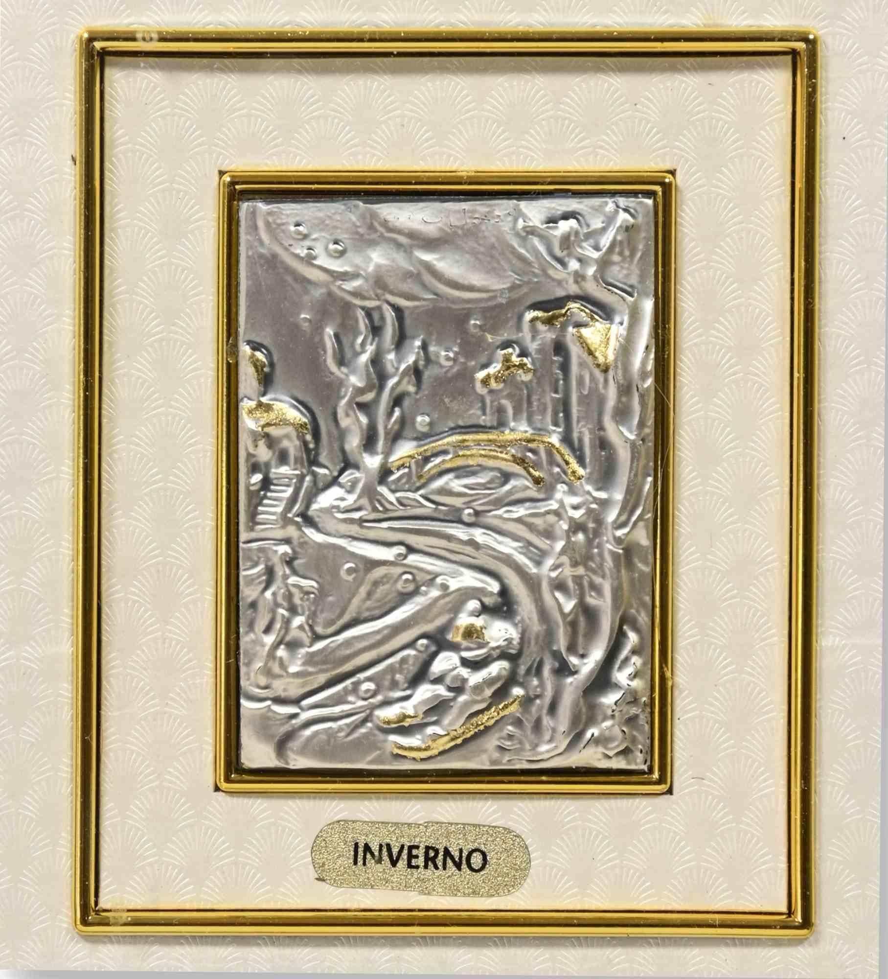 Winter is an original modern artwork realized in the 1970s.

Realized by Euroesse (label on the back)

The artwork is realized on silver plate and gold leaf.

Includes frame.
