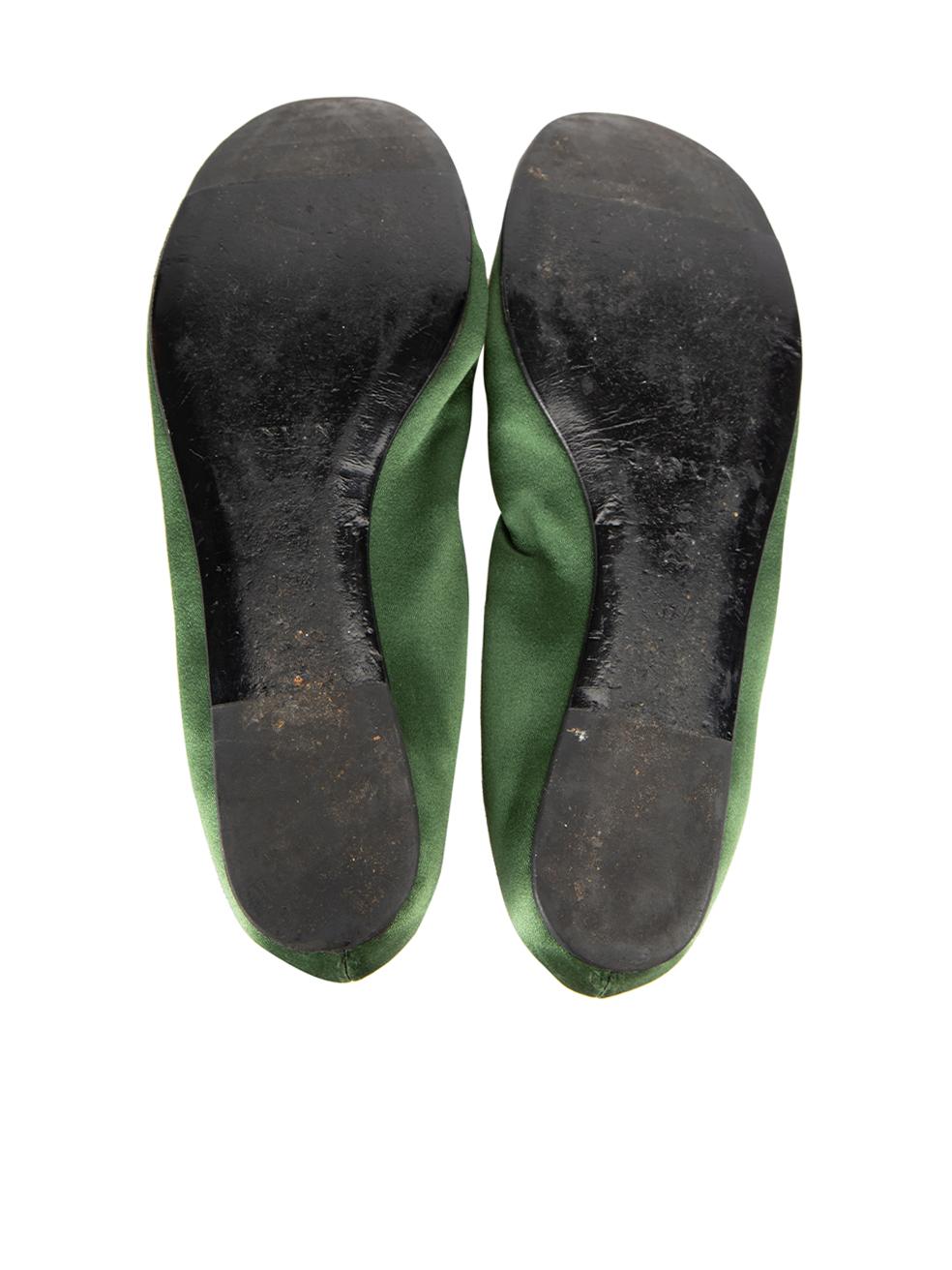 Winter 2007 Green Satin Ballet Flats Size IT 37.5 In Good Condition In London, GB