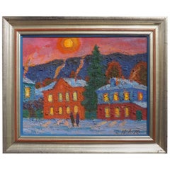 "Winter Evening" Original Soviet Era Painting by Russian Yuri Lobachev, 1970