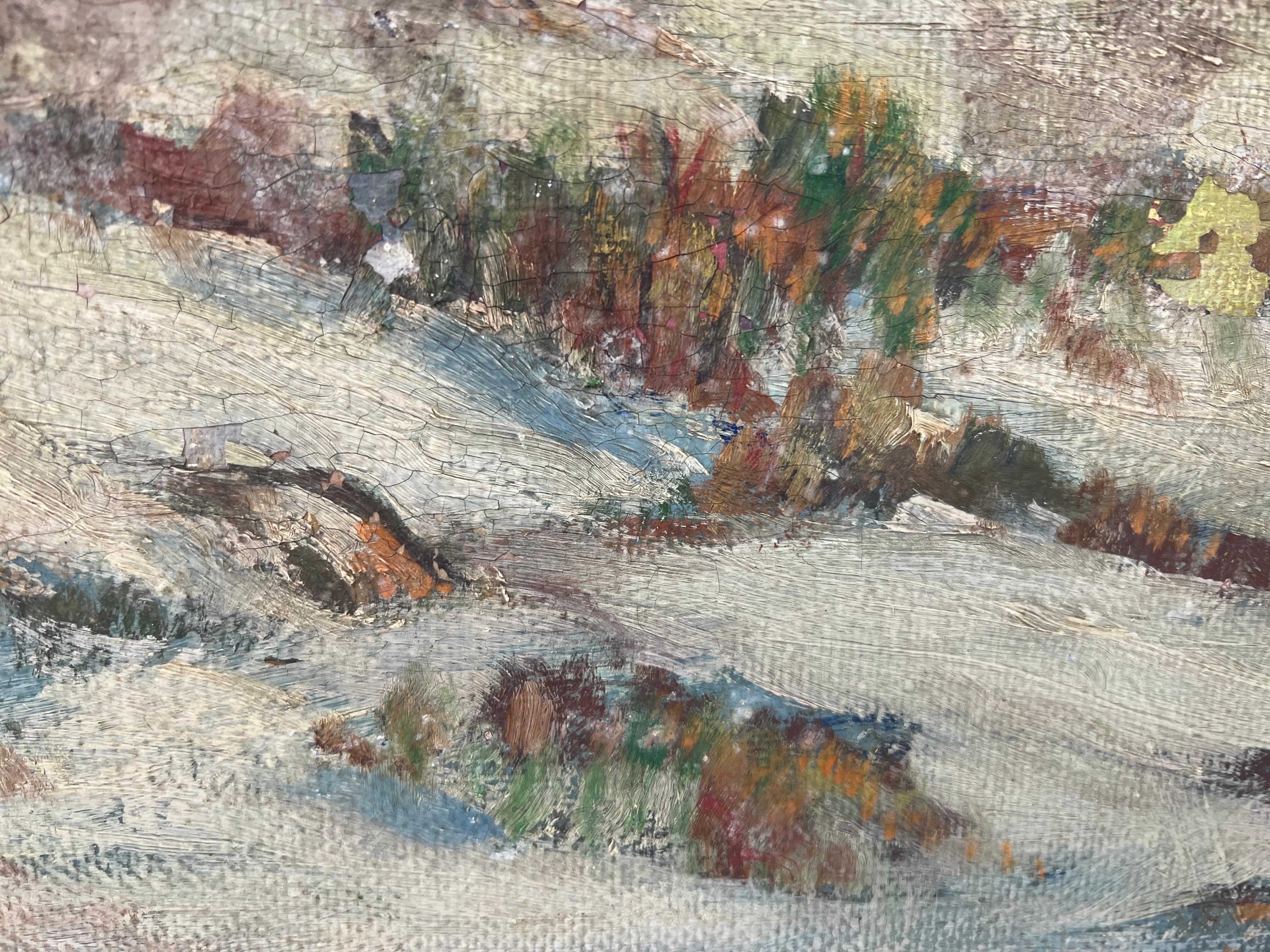Scena di campagna invernale su tavola in vendita 5