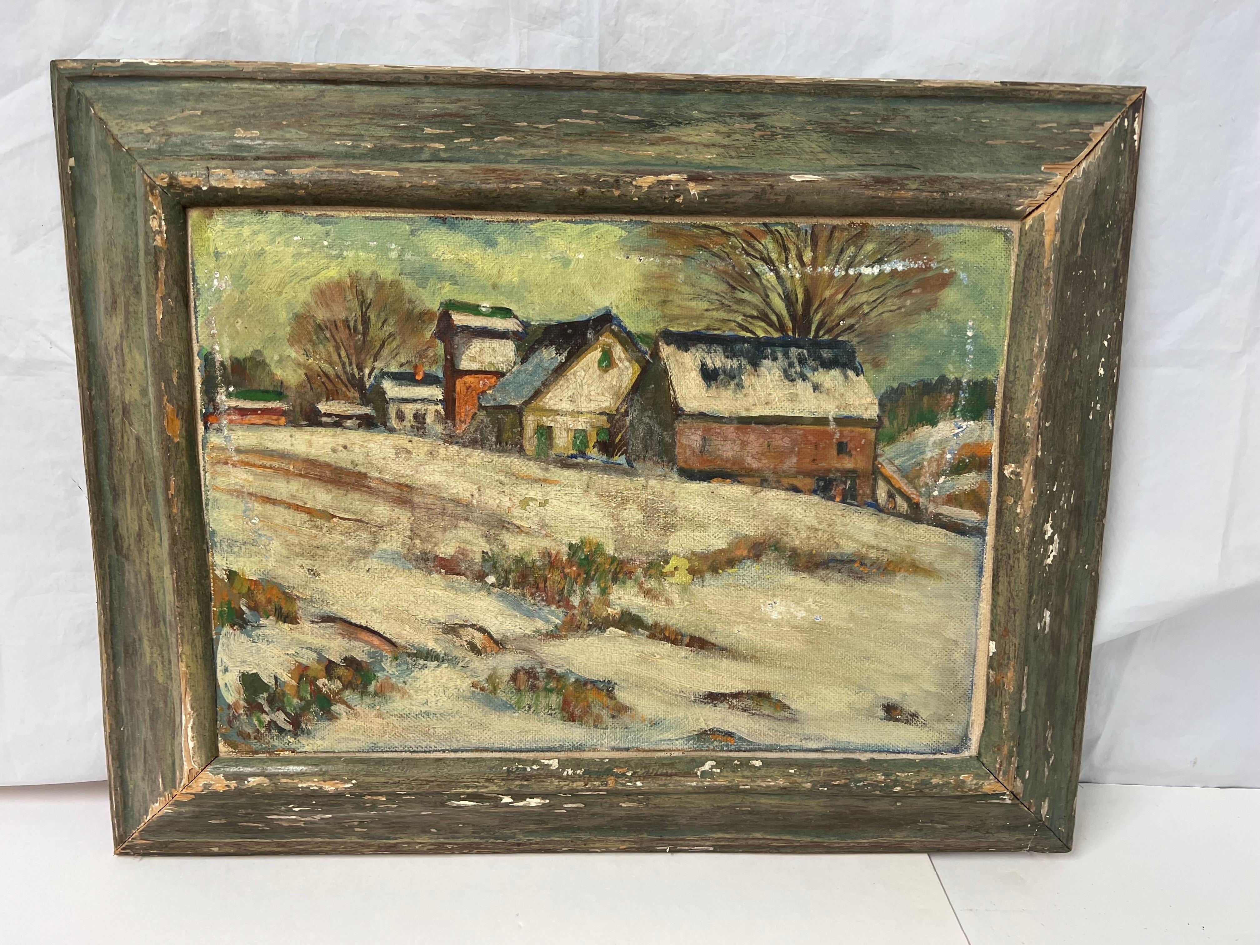 Scena di campagna invernale su tavola In condizioni buone in vendita a Redding, CT