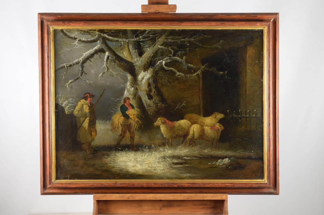 Une huile sur toile merveilleusement peinte par George Morland représentant un moment de vie dans un chalet par une journée d'hiver enneigée. Signé en bas à droite.

George Morland (26 juin 1763 - 29 octobre 1804) était un peintre anglais. Ses