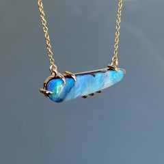 Winter Flurry Boulder Opal Diamond Station Necklace in 14k Gold by NIXIN Jewelry