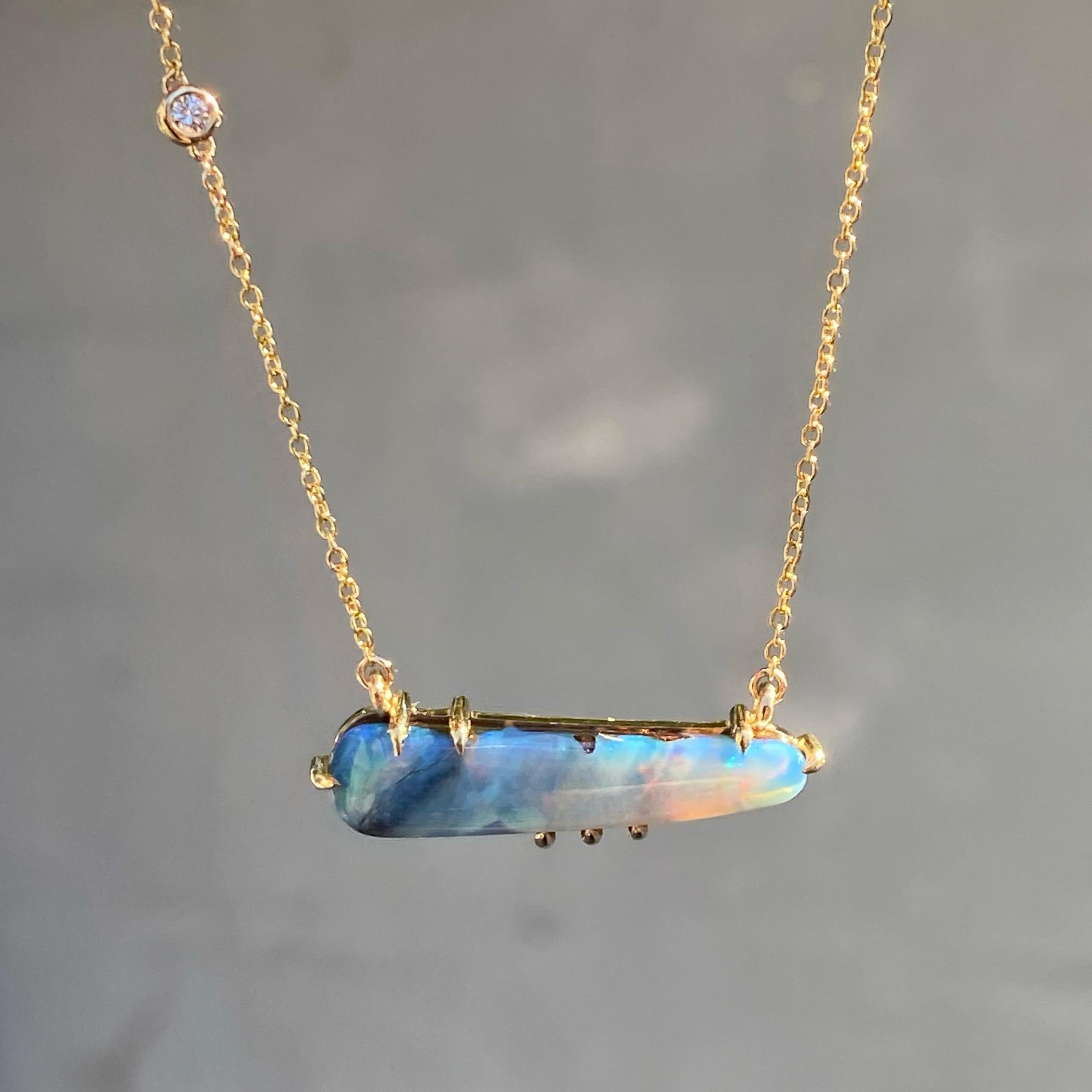 Contemporary Winter Flurry Boulder Opal Diamond Station Necklace in 14k Gold by NIXIN Jewelry For Sale