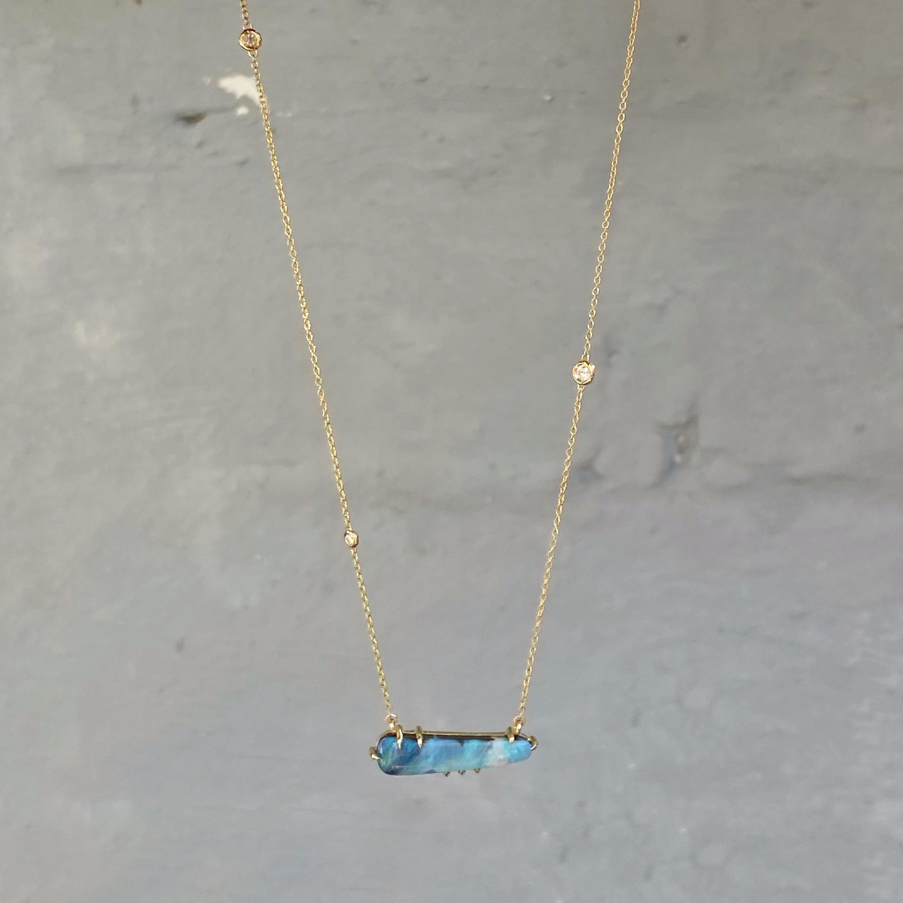 Winter Flurry Boulder Opal Diamond Station Necklace in 14k Gold by NIXIN Jewelry In New Condition For Sale In Los Angeles, CA