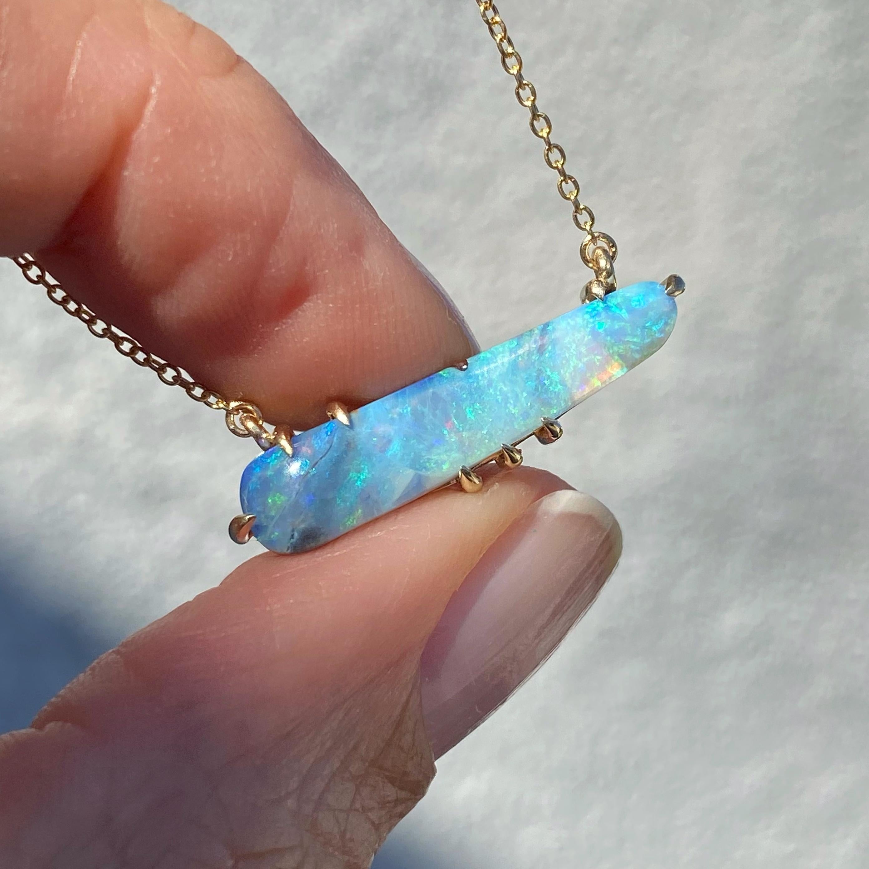 Winter Flurry Boulder Opal Diamond Station Necklace in 14k Gold by NIXIN Jewelry For Sale 1