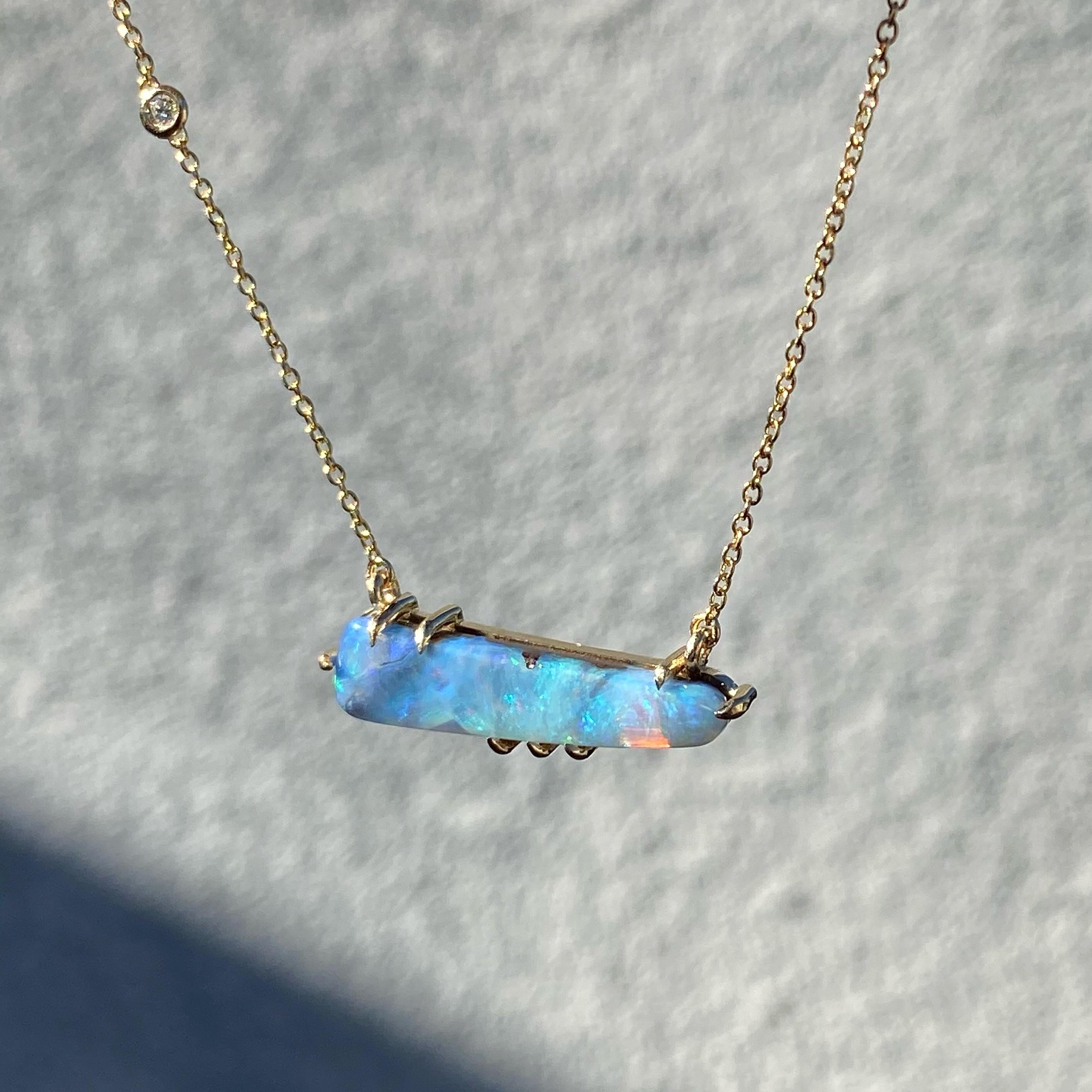 Winter Flurry Boulder Opal Diamond Station Necklace in 14k Gold by NIXIN Jewelry For Sale 2