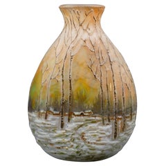 Antique Winter Forest Legras Vase, France, Early 20th Century