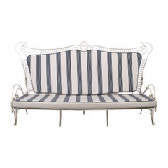 Winter garden sofa in white lacquered wrought iron, made in France, 1950s.