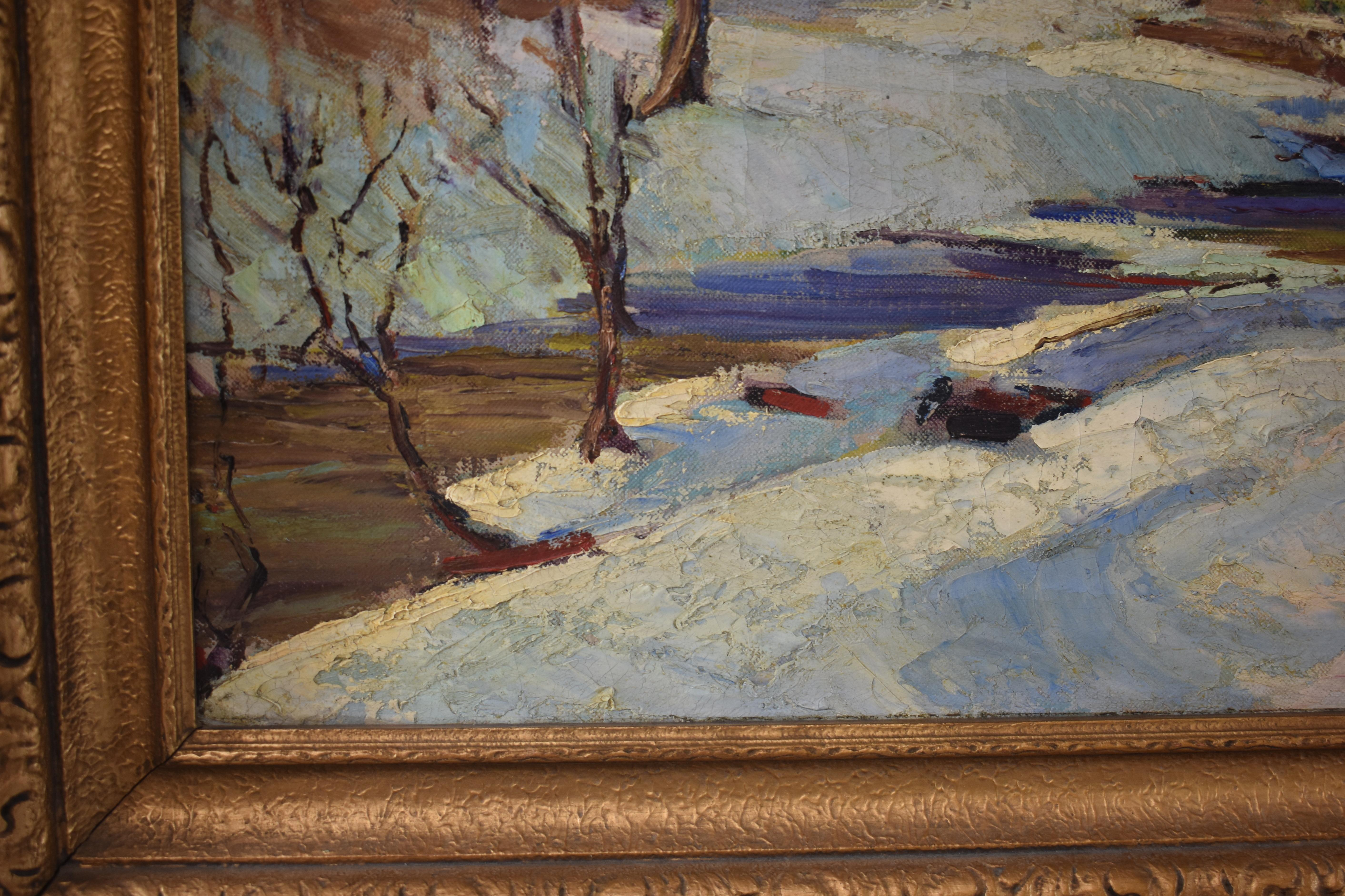 Impressionistische Landschaftsgemälde, Scheunenszene, Öl auf Leinwand  Harold Walker (20. Jahrhundert)