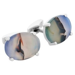 Gemelli in argento placcato rodio con agata Winter Landscape, edizione limitata