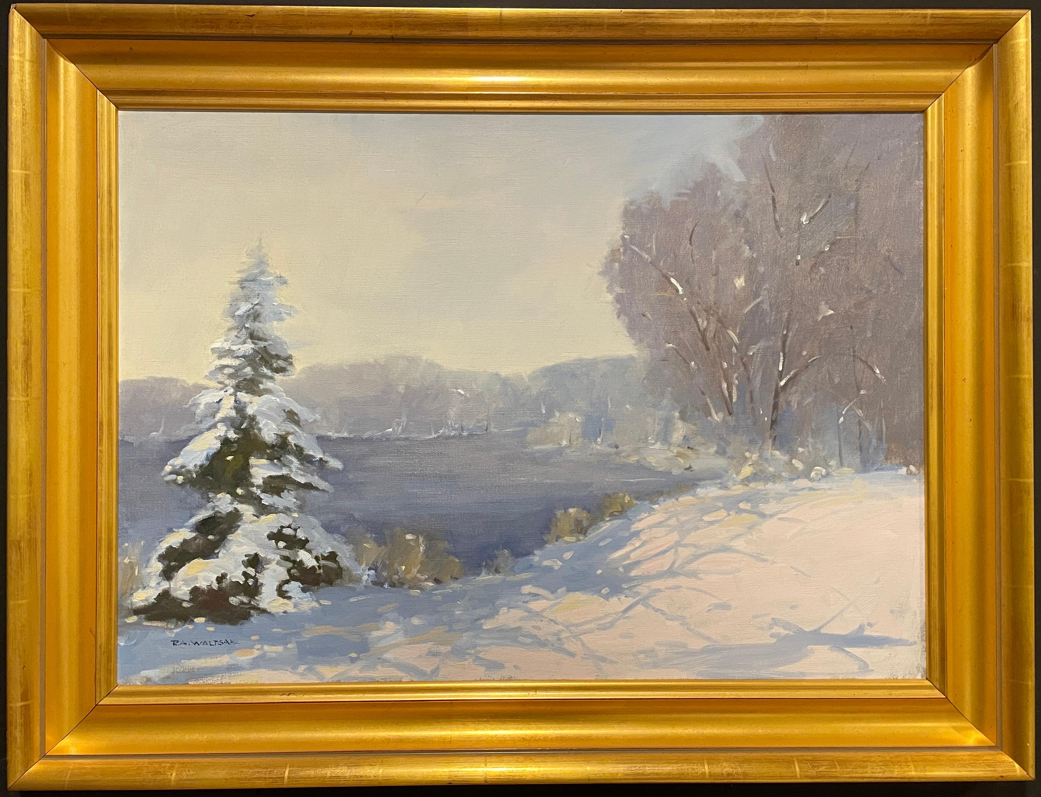 Oil on canvas impressionist winter landscape by Robert A. Waltsak (American b. 1944).


Mr. Waltsak grew up in Newark, New Jersey and at an early age gravitated to the arts, studying at the Newark School of Fine and Industrial Art, The School of