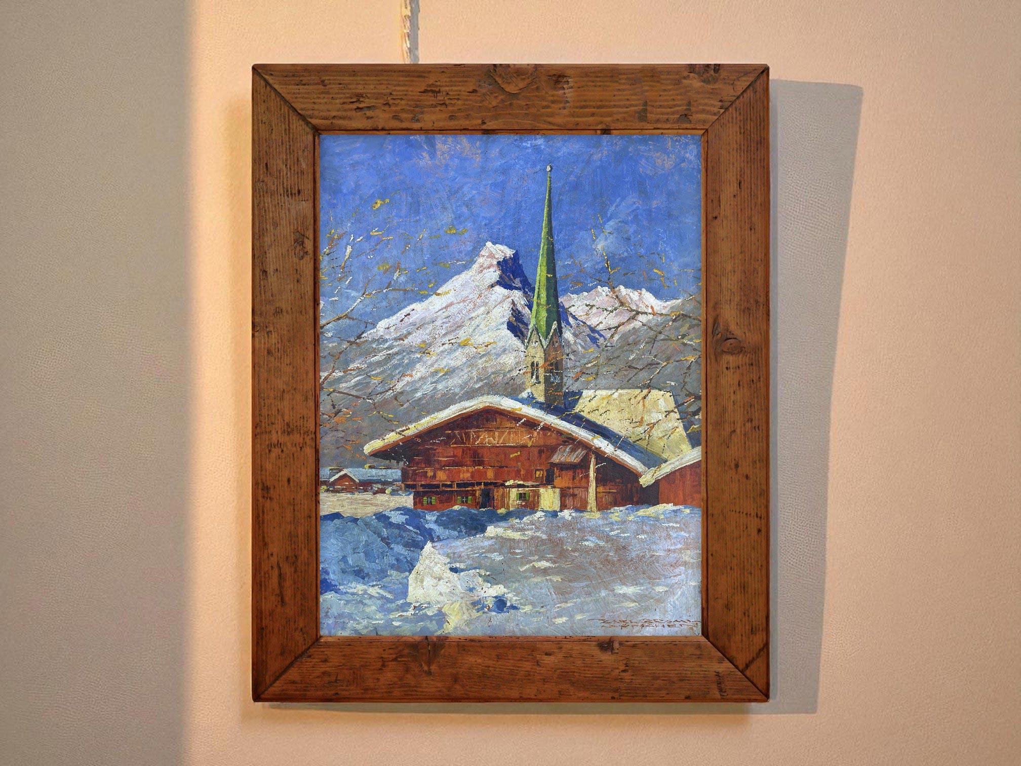 Winterlandschaft in Garmisch - Öl auf Leinwand im Angebot 5