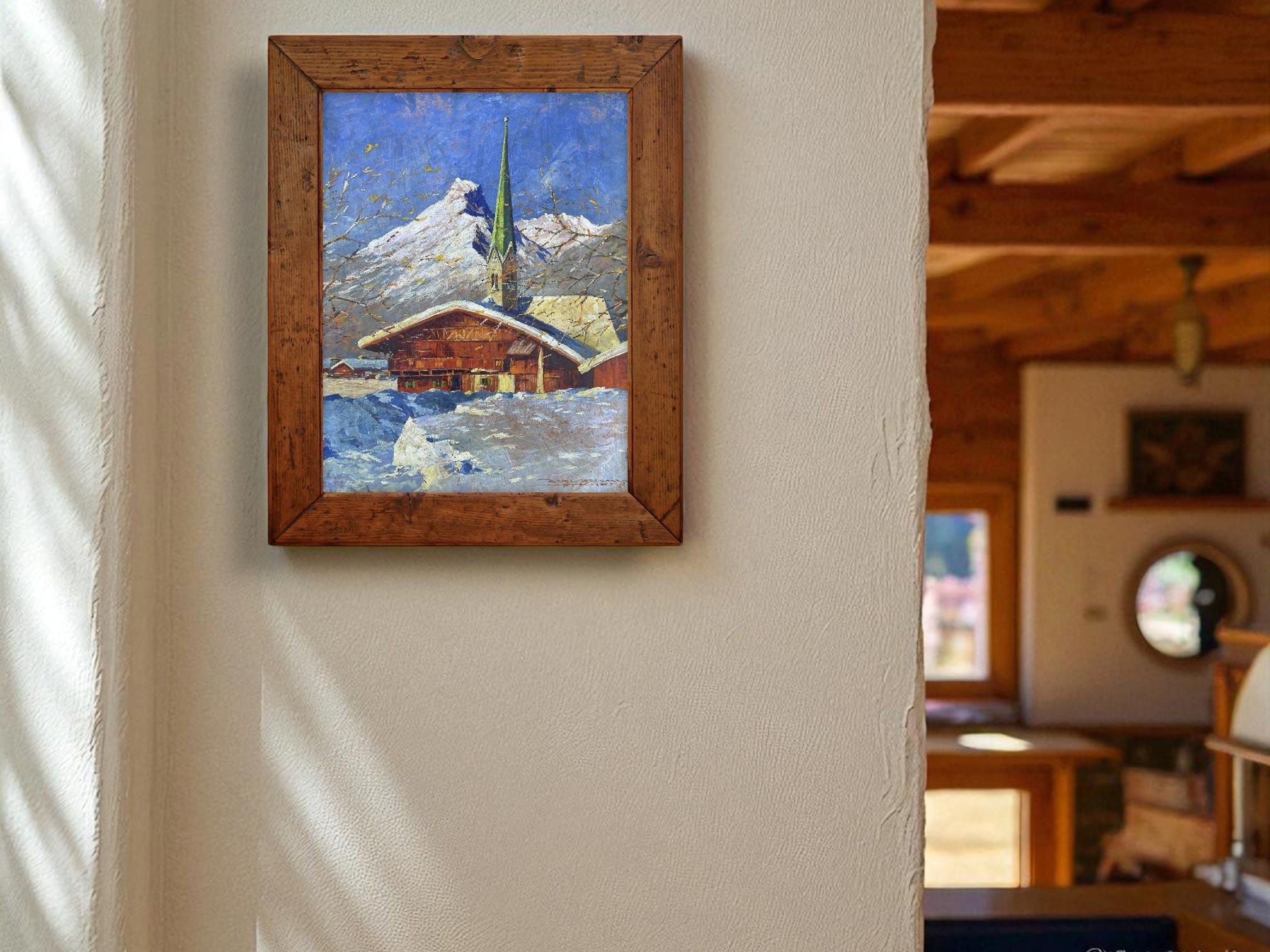 Winterlandschaft in Garmisch - Öl auf Leinwand im Angebot 6