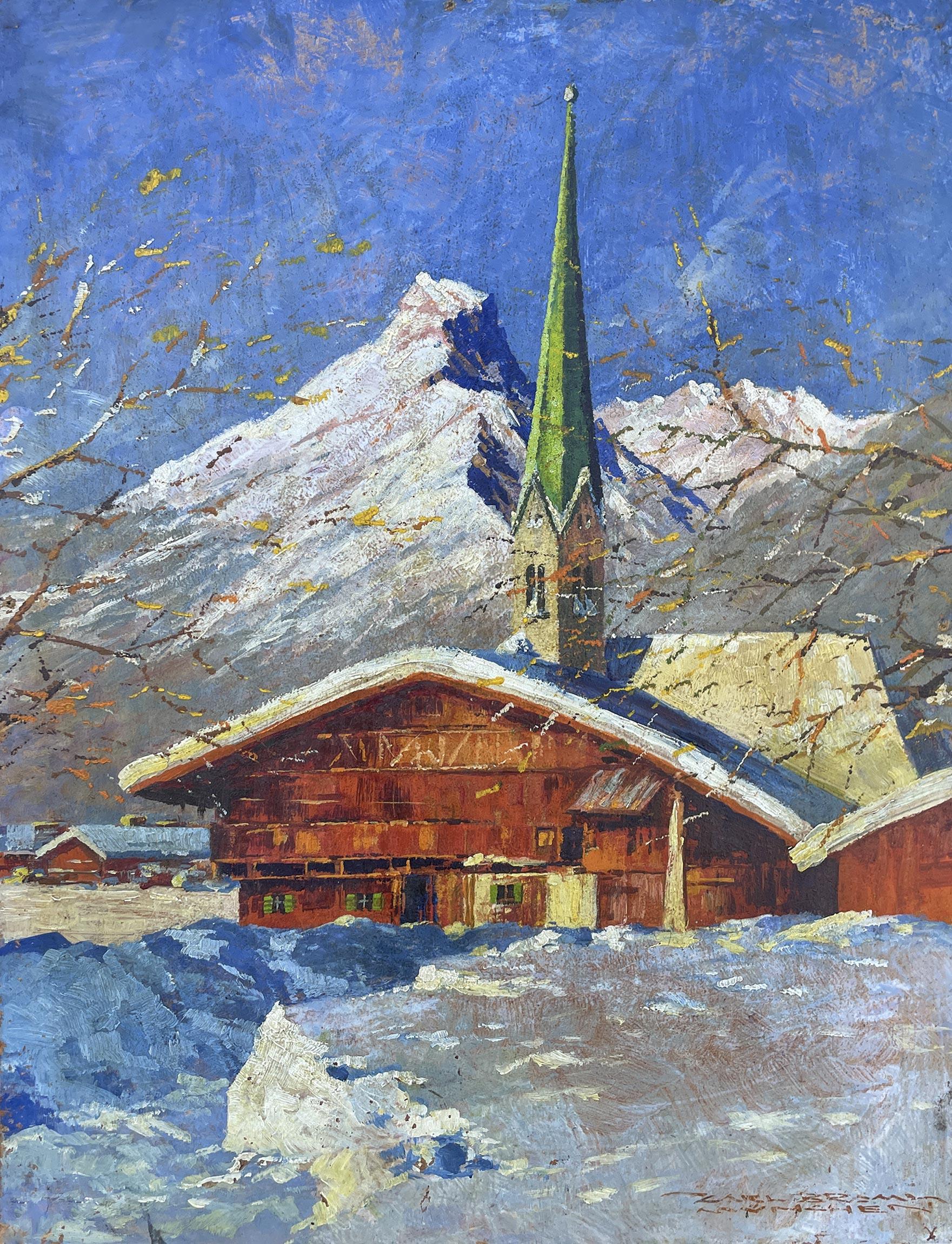 Winterlandschaft in Garmisch - Öl auf Leinwand im Angebot 7