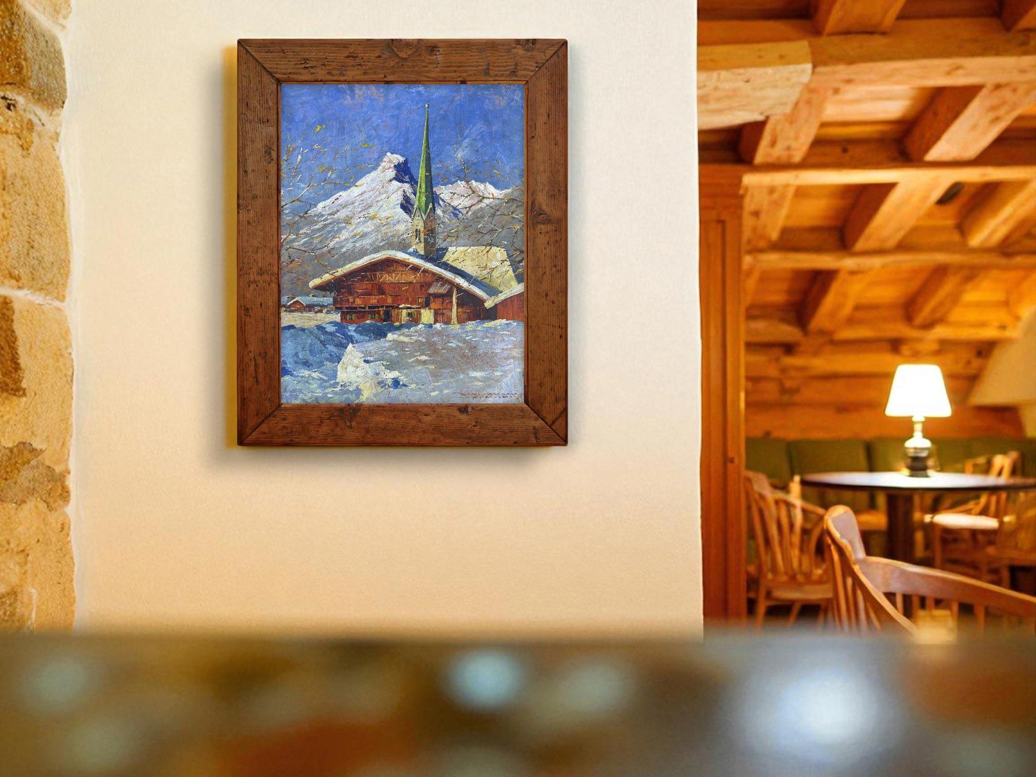 Winterlandschaft in Garmisch - Öl auf Leinwand (Austrian) im Angebot