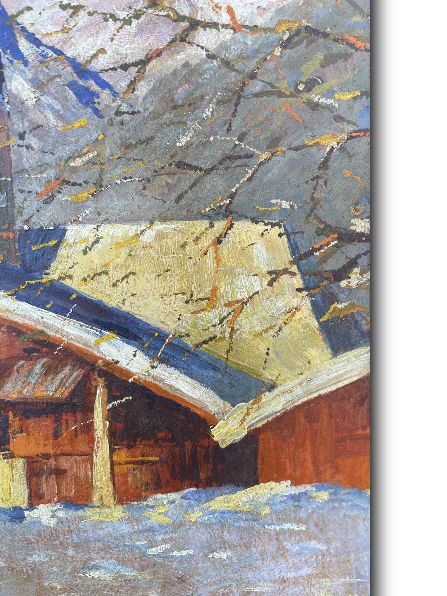 Winterlandschaft in Garmisch - Öl auf Leinwand im Zustand „Gut“ im Angebot in Vo', Veneto