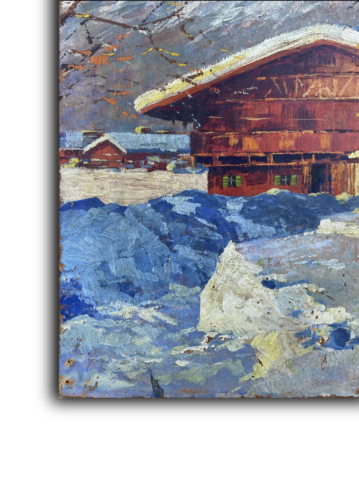 Winterlandschaft in Garmisch - Öl auf Leinwand im Angebot 1