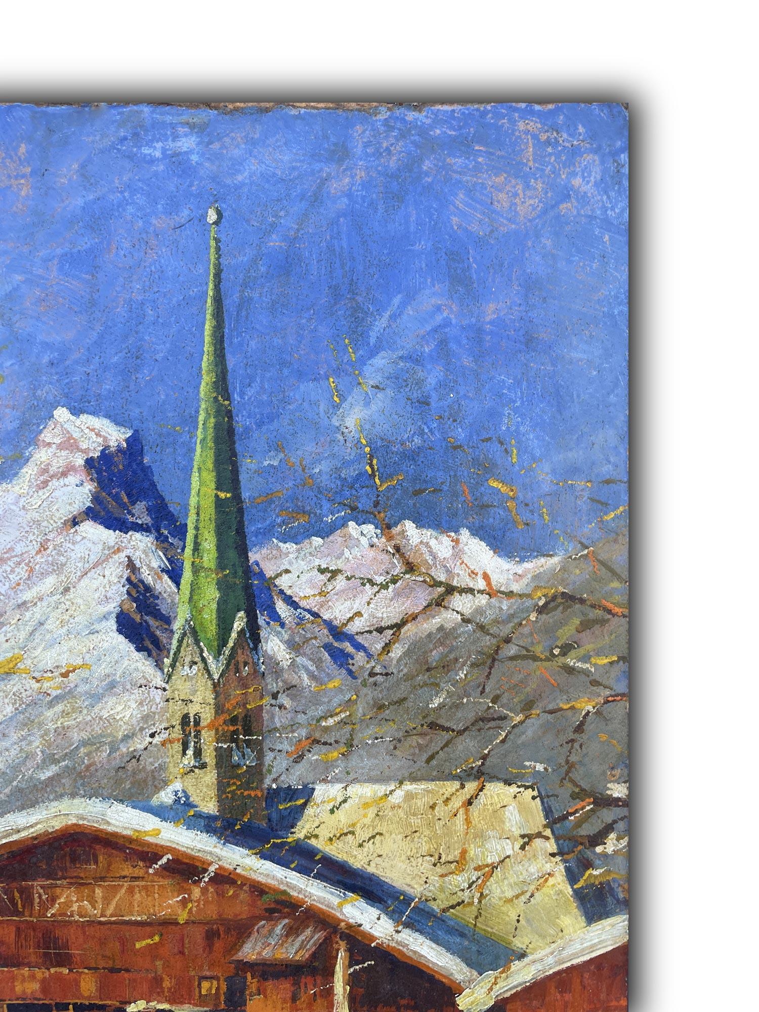 Winterlandschaft in Garmisch - Öl auf Leinwand im Angebot 2